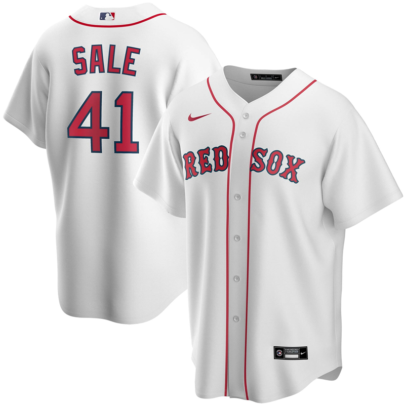 2020 MLB Men Boston Red #41 Chris Sale Nike White Home 2020 Replica Player Jersey 1